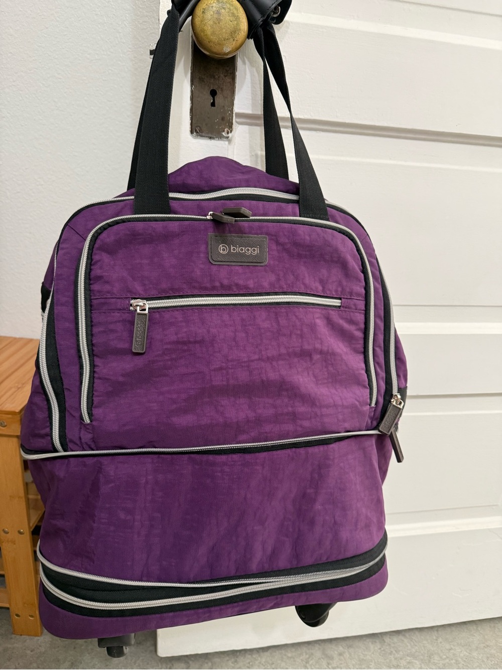 Biaggi Purple Rolling Travel Bag with Multiple Compartments